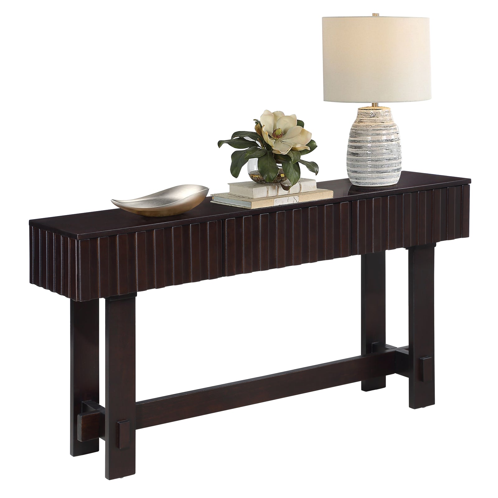 Mid Century Modern 52" Espresso Sofa Table with Storage Drawers