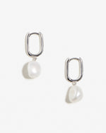 Load image into Gallery viewer, Esme Silver Rectangular Hoop Pearl Earrings