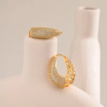 Load image into Gallery viewer, 14k Intricate Half Diamond Hoop Earrings