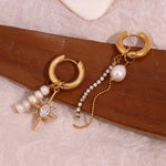 Load image into Gallery viewer, 18k Asymmetrical Pearl Diamond Hoop Earrings