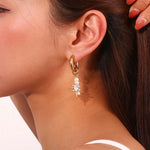 Load image into Gallery viewer, 18k Asymmetrical Pearl Diamond Hoop Earrings