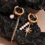 Load image into Gallery viewer, 18k Asymmetrical Pearl Diamond Hoop Earrings