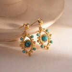 Load image into Gallery viewer, 18k Boho Evil Eye Bead Accented Earrings