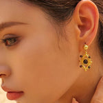 Load image into Gallery viewer, 18k Boho Evil Eye Bead Accented Earrings