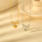 Load image into Gallery viewer, 18k Dainty Bow & Heart Necklace
