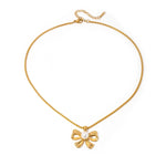 Load image into Gallery viewer, 18k Dainty Bow Pearl Center Necklace, Earring, Ring Set