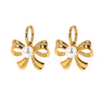 Load image into Gallery viewer, 18k Dainty Bow Pearl Center Necklace, Earring, Ring Set