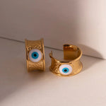Load image into Gallery viewer, 18k Gold Textured Evil Eye Hoop Earrings