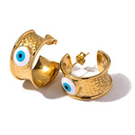 Load image into Gallery viewer, 18k Gold Textured Evil Eye Hoop Earrings