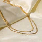 Load image into Gallery viewer, 18k Layered Herringbone & Rope Chain Necklace