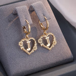 Load image into Gallery viewer, Dainty Initial Letter Heart Hoop Earrings