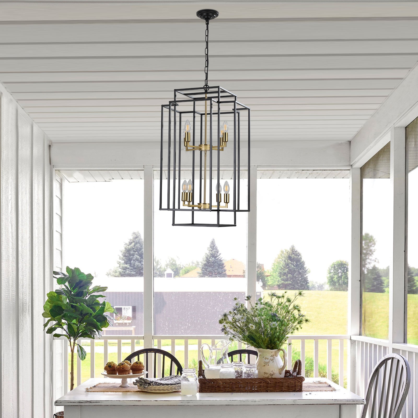 Rustic Farmhouse Gold Pendant Chandelier