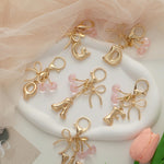 Load image into Gallery viewer, Bubble Initial With Bow & Cherry Charms Keychain