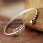 Load image into Gallery viewer, Silver Feather Bangle Feather Bracelet