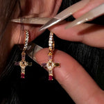 Load image into Gallery viewer, Dainty Colorful Gem Set Cross Earrings