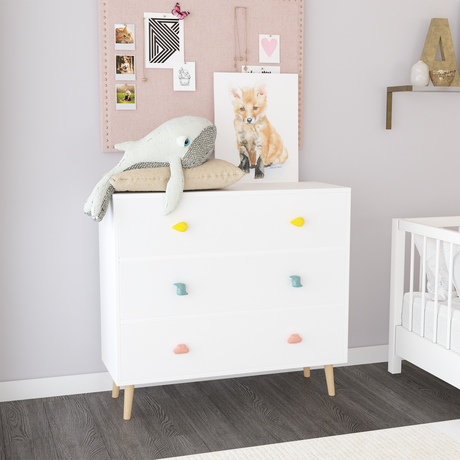 32" White Kids 3 Drawer Dresser & Nightstand