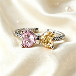 Load image into Gallery viewer, Double Birthstones Ring With Bow & Twisted Rope Band In Gold