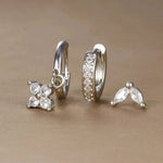Load image into Gallery viewer, 3pc Dainty Floral Huggie Whale Earrings Set