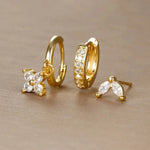 Load image into Gallery viewer, 3pc Dainty Floral Huggie Whale Earrings Set