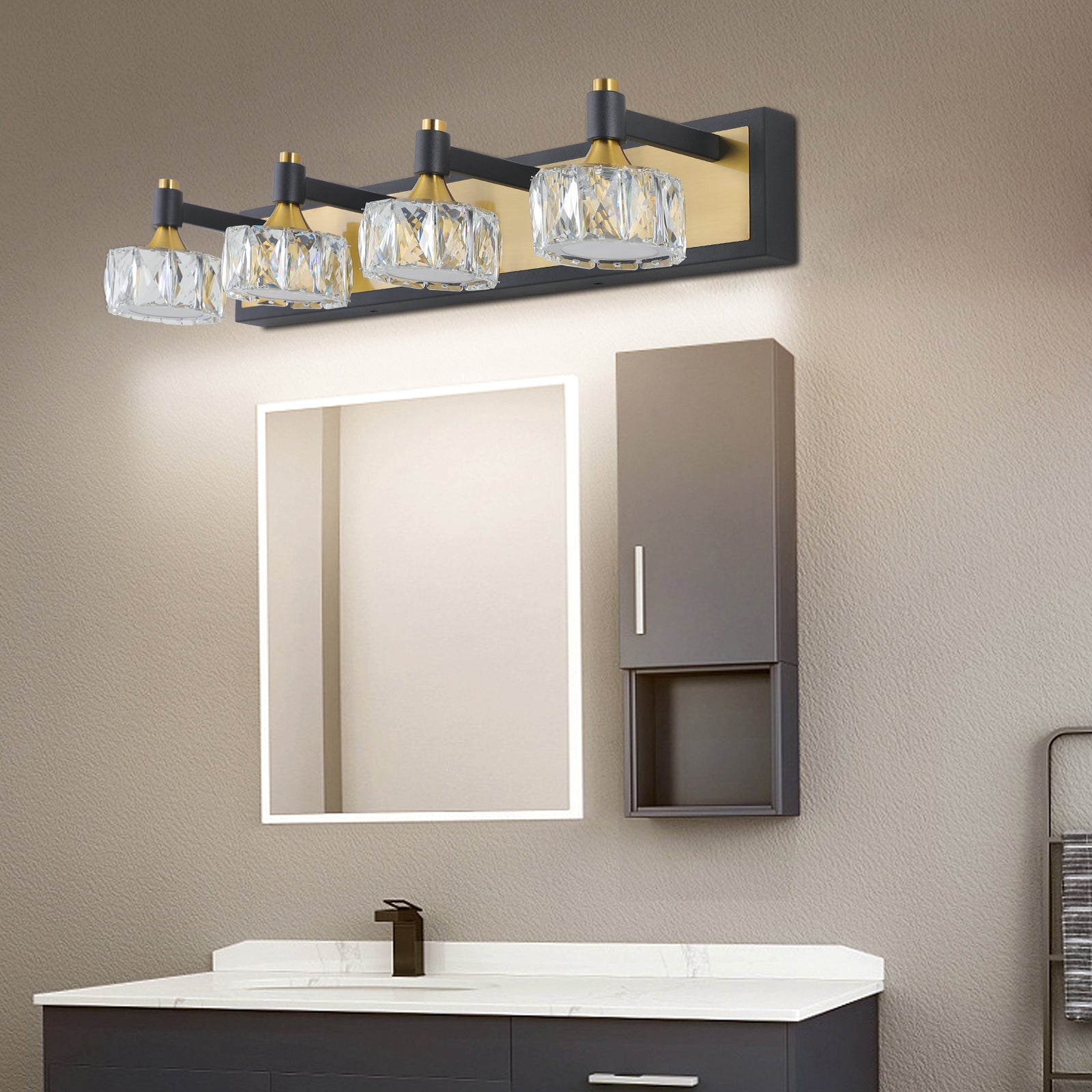 LED 4-Light Modern Crystal Bathroom Vanity Light