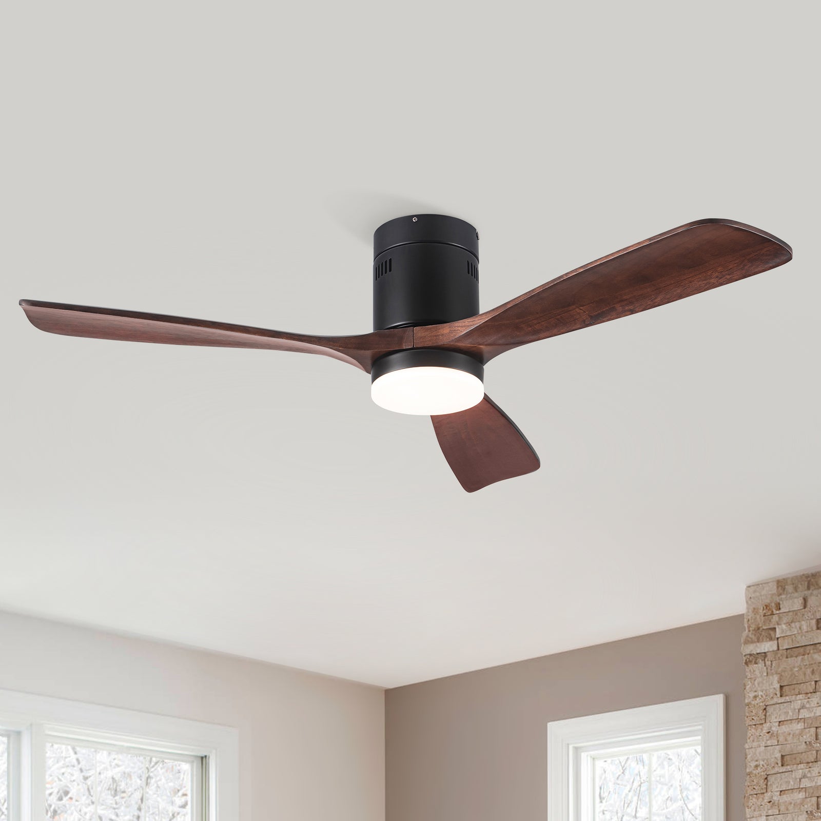 52" Modern Sleek Antique Black Ceiling Fan with Light