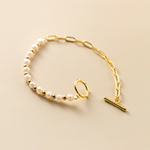 Load image into Gallery viewer, Half Pearl Bracelet Half Pearl Link Bracelet