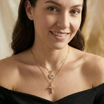 Load image into Gallery viewer, 2pc 14k Diamond Cross Crown & Initial Necklace Set