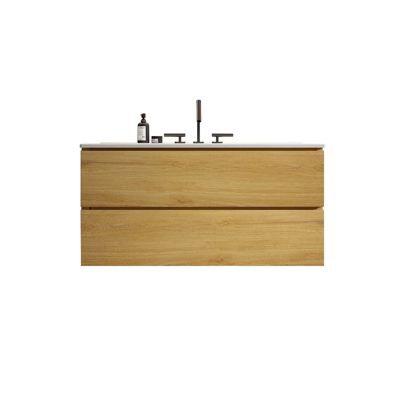 Wall Mount Natural Oak Bathroom Vanity with Ceramic Sink and Three Faucet Holes In Natural Oak