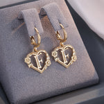 Load image into Gallery viewer, Dainty Initial Letter Heart Hoop Earrings