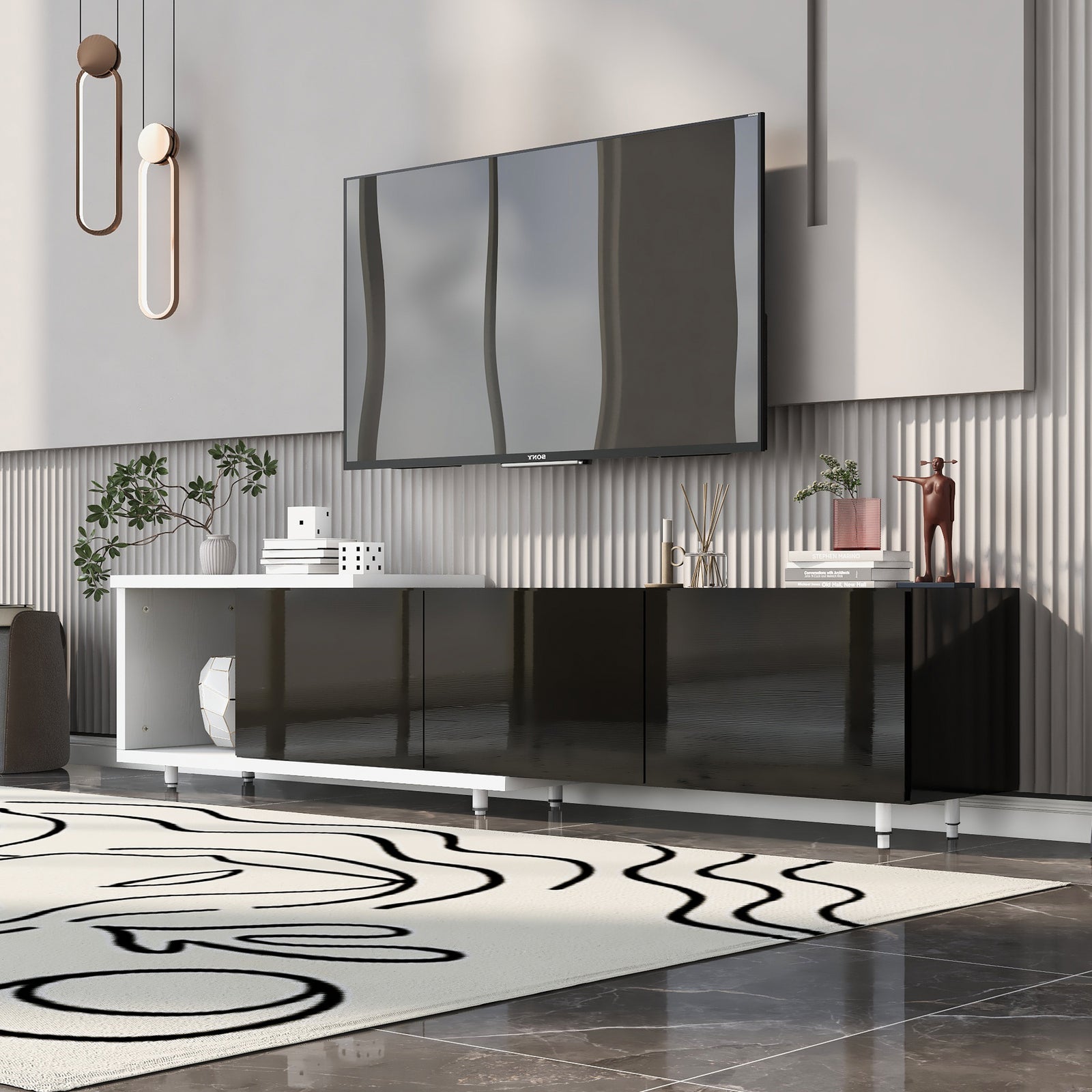 70 - 100" Two Tone Extendable Mid Century Modern TV Stand for up to 80" TVs