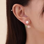 Load image into Gallery viewer, Tulip Pearl Stud Earrings Purple Floral Pearl Earrings