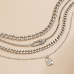 Load image into Gallery viewer, 4 Piece Chain Necklace Set Retro Lock Pin Chain Set