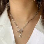 Load image into Gallery viewer, Paperclip Letter Initial Circle Lock Clasp Necklace