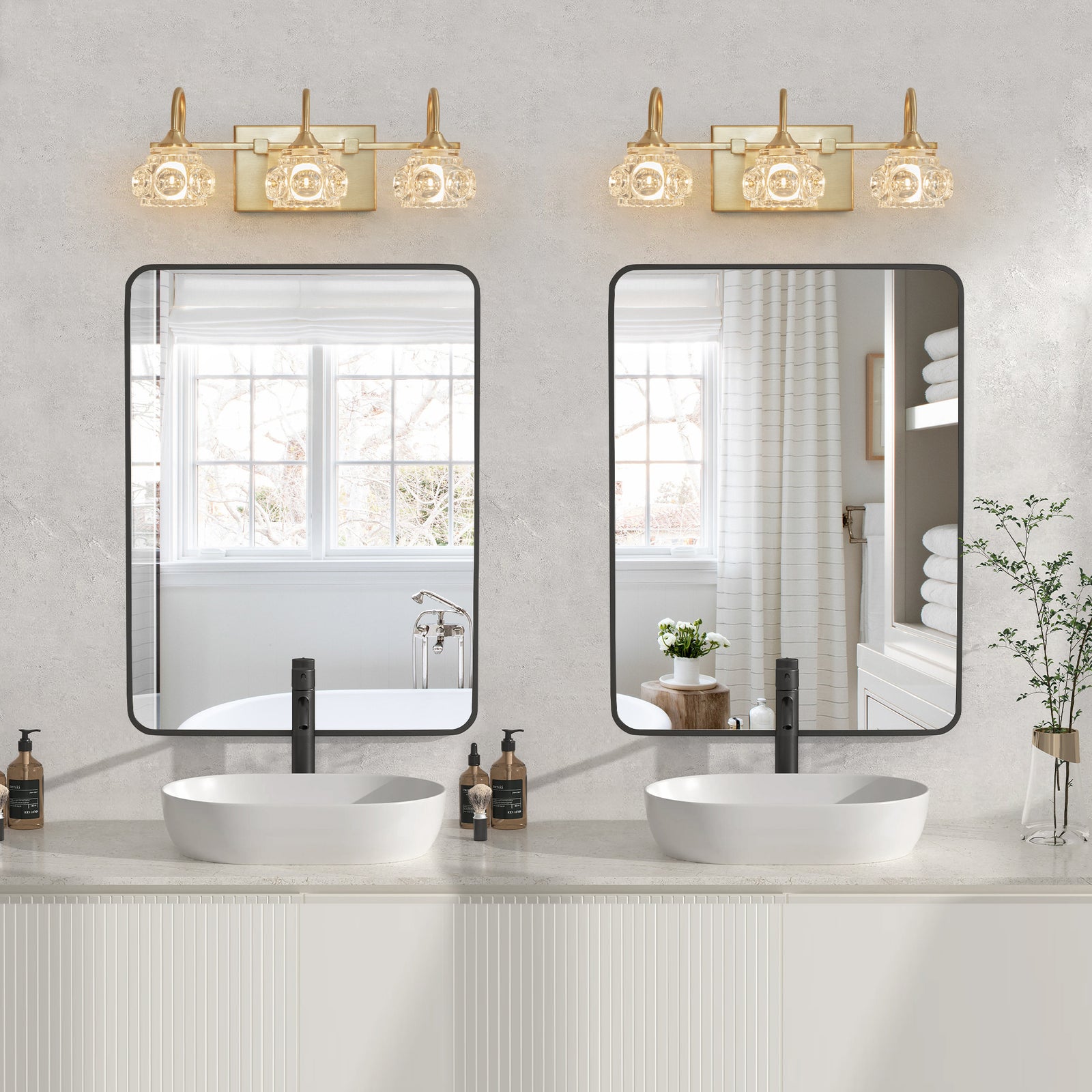 3-Light Gold Modern Crystal Bathroom Vanity Light
