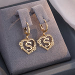 Load image into Gallery viewer, Dainty Initial Letter Heart Hoop Earrings