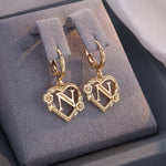 Load image into Gallery viewer, Dainty Initial Letter Heart Hoop Earrings