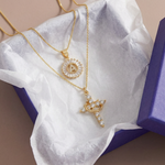 Load image into Gallery viewer, 2pc 14k Diamond Cross Crown & Initial Necklace Set