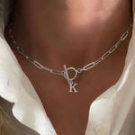 Load image into Gallery viewer, Paperclip Letter Initial Circle Lock Clasp Necklace