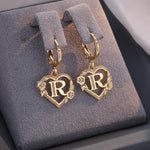 Load image into Gallery viewer, Dainty Initial Letter Heart Hoop Earrings