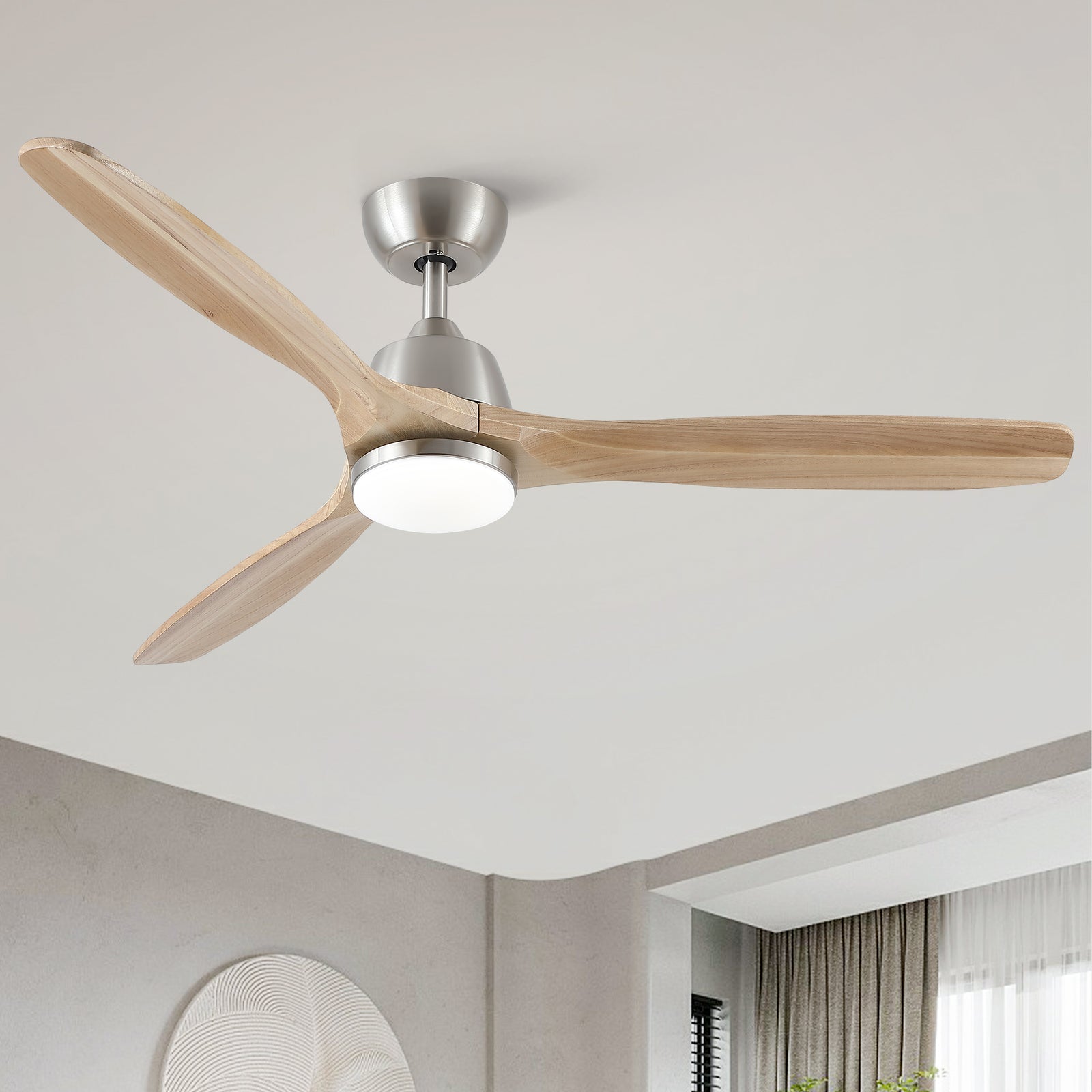52" Modern Sleek Brushed Nickel Ceiling Fan With Light
