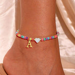 Load image into Gallery viewer, Colorful Pearl Heart Initial Anklet