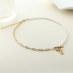 Load image into Gallery viewer, Pearl & Paperclip Chain Letter Initial Necklace