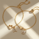 Load image into Gallery viewer, 18k Linked Hearts Bond Initial Bracelets