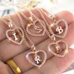 Load image into Gallery viewer, Crystal Initial Heart Necklace Heart Initial Pendant Necklace
