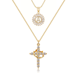 Load image into Gallery viewer, 2pc 14k Diamond Cross Crown & Initial Necklace Set