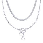 Load image into Gallery viewer, 2pc Paperclip Initial Toggle Clasp & Herringbone Necklace Set