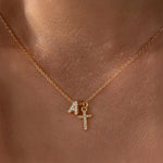 Load image into Gallery viewer, Dainty Diamond Initial & Cross Necklace
