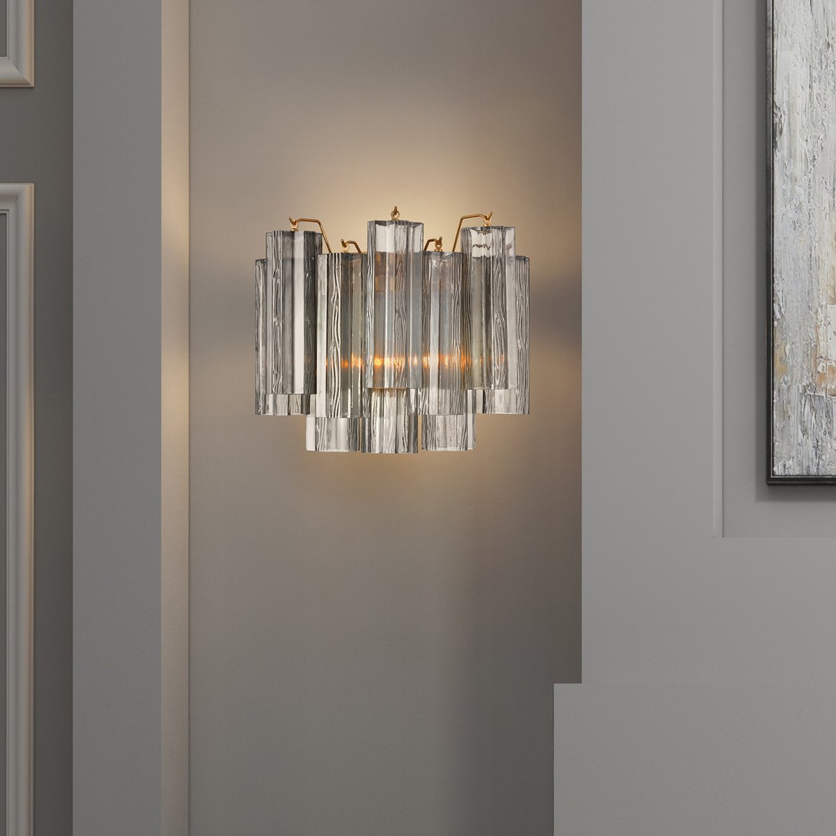 Textured Glass Polished Chrome Finish Wall Light
