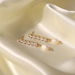 Load image into Gallery viewer, 18k Dainty Diamond Tassel Pearl Dangle Earrings