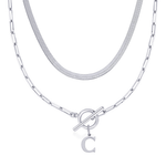 Load image into Gallery viewer, 2pc Paperclip Initial Toggle Clasp & Herringbone Necklace Set